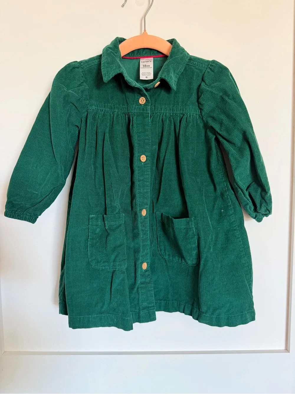Carter's Emerald Green Corduroy Button-Front Dress